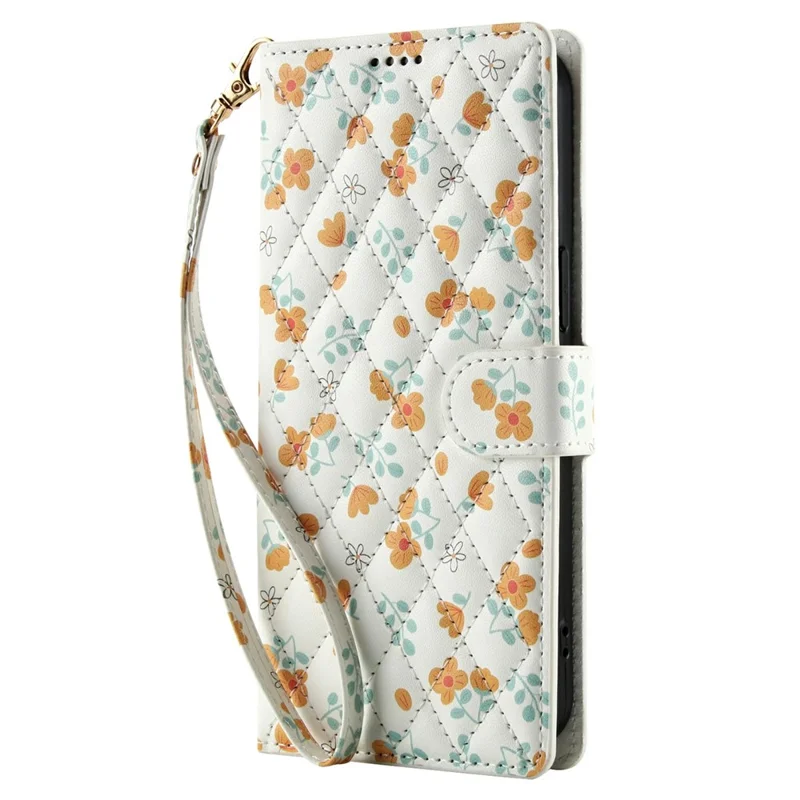 Étui portefeuille pour Xiaomi Redmi Note 15 Pro+ 5G (Global) - Couverture rabattable en cuir avec motif floral rhombique et dragonne - A3