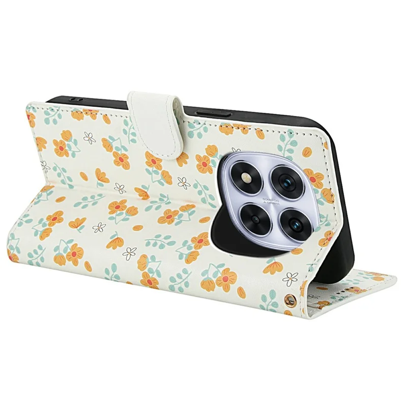 Étui portefeuille pour Xiaomi Redmi Note 15 Pro+ 5G (Global) - Couverture rabattable en cuir avec motif floral rhombique et dragonne - A3