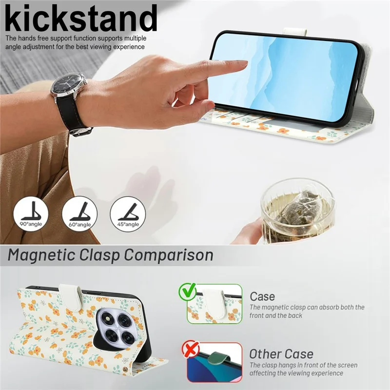 Étui portefeuille pour Xiaomi Redmi Note 15 Pro+ 5G (Global) - Couverture rabattable en cuir avec motif floral rhombique et dragonne - A3