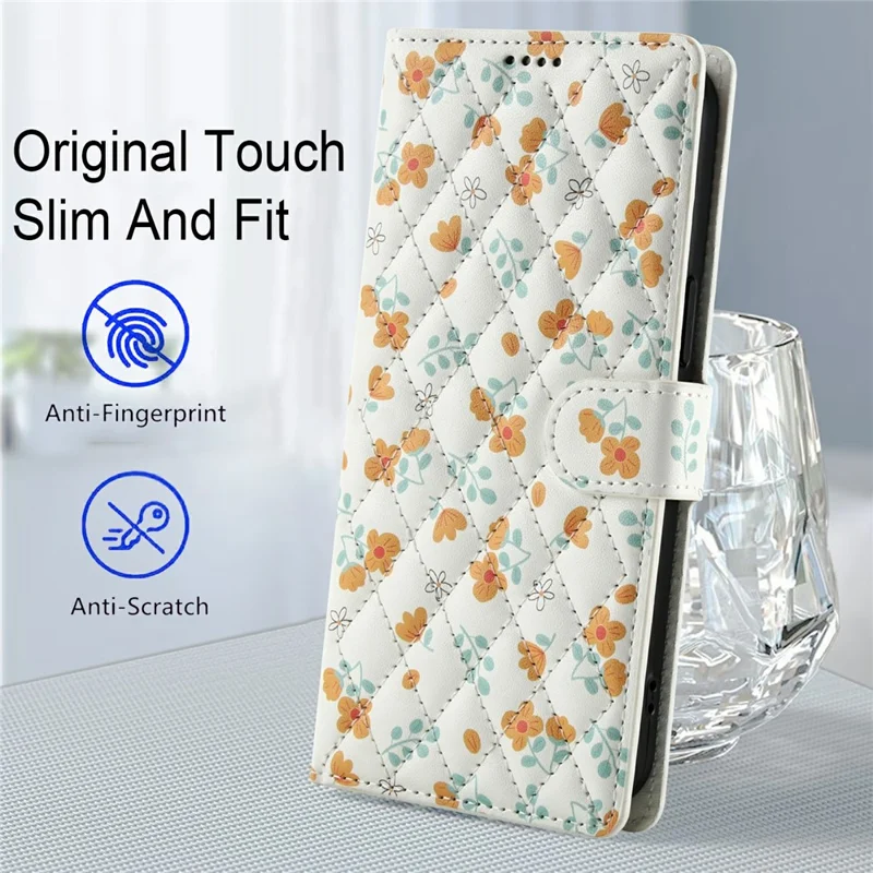 For Xiaomi Poco M8 5G / Redmi Note 15 5G (Global) / 15 4G (Global) Wallet Case Rhombic Floral Design Leather Flip Phone Cover with Strap - A3