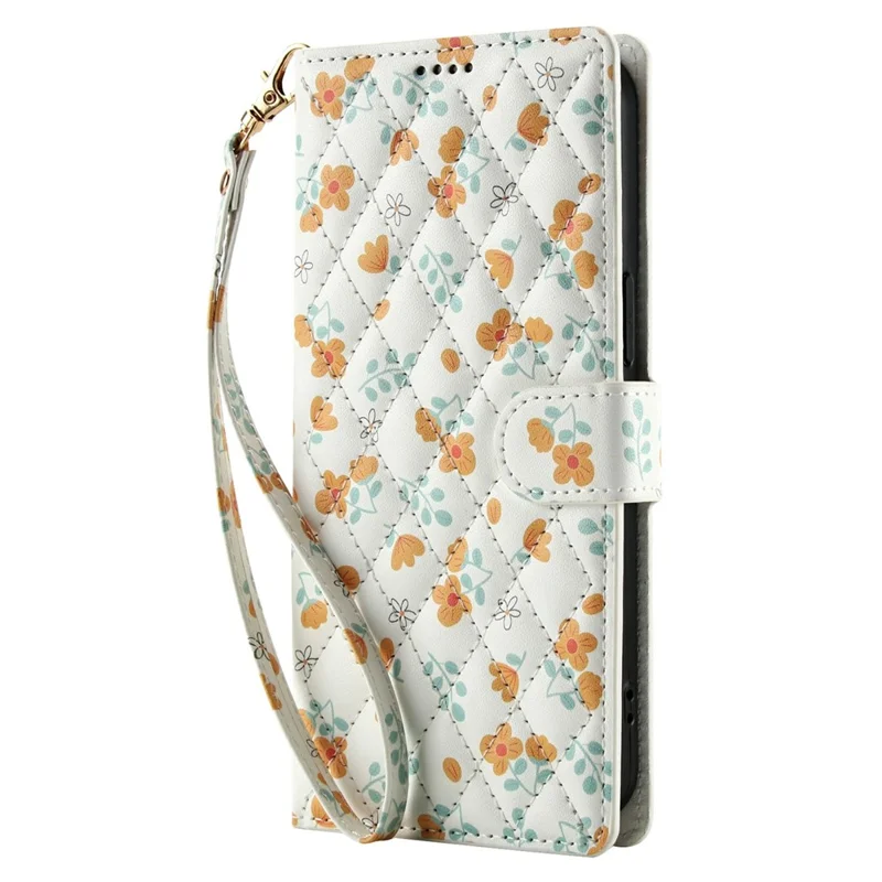 For Xiaomi Poco M8 5G / Redmi Note 15 5G (Global) / 15 4G (Global) Wallet Case Rhombic Floral Design Leather Flip Phone Cover with Strap - A3