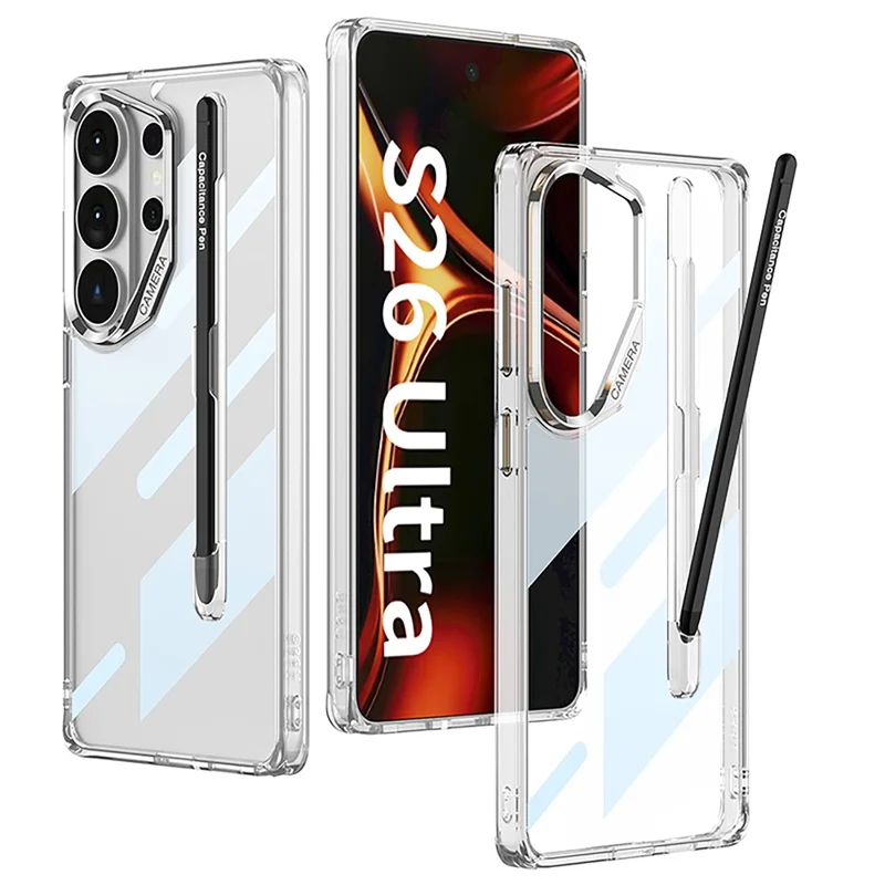 GKK For Samsung Galaxy S26 Ultra Case Crystal Clear TPU+PC Shockproof Phone Cover with Stylus - Transparent