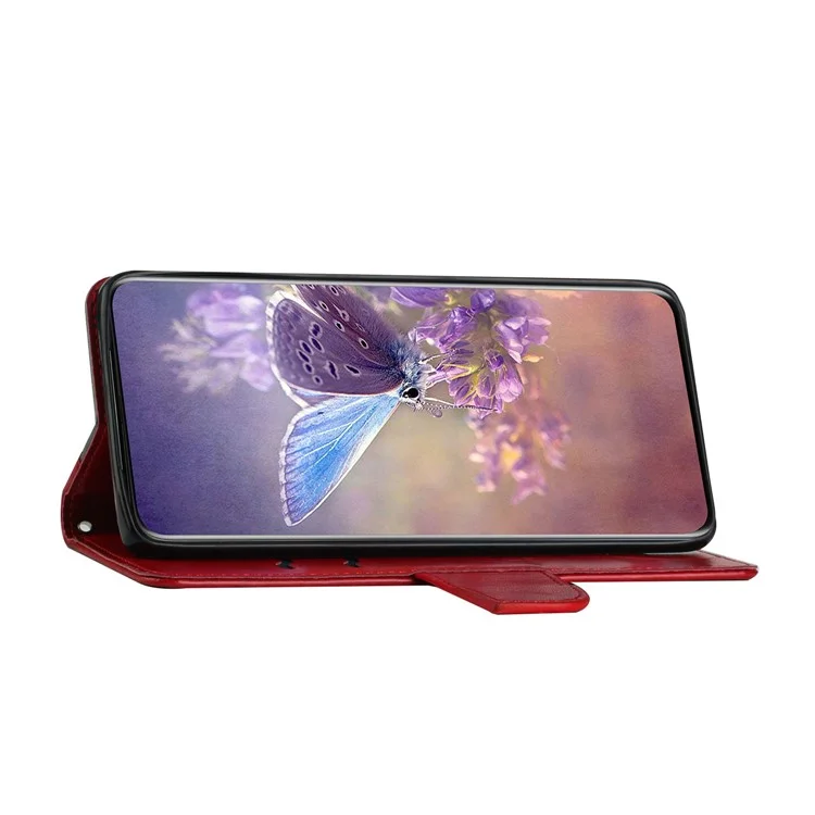 PU Leather Phone Case for Samsung Galaxy A22e, Well-protected Butterfly Flower Imprinted Wallet Cover with Stand - Red