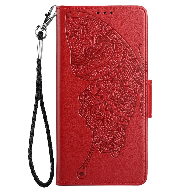 PU Leather Phone Case for Samsung Galaxy A22e, Well-protected Butterfly Flower Imprinted Wallet Cover with Stand - Red