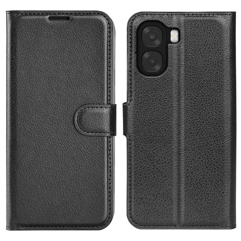 Phone Case For Oppo A6x 5G  /  A6x 4G Wallet Stand Litchi Texture Shockproof Leather Phone Cover - Black