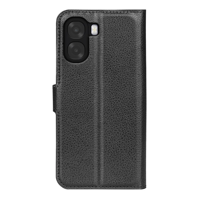 Phone Case For Oppo A6x 5G  /  A6x 4G Wallet Stand Litchi Texture Shockproof Leather Phone Cover - Black