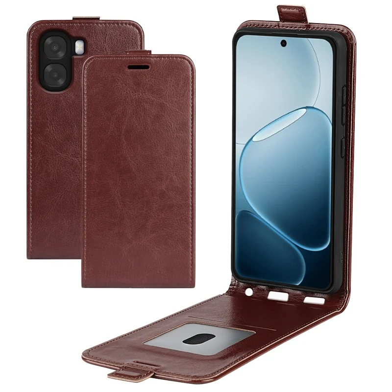 Phone Case For Oppo A6x 5G  /  A6x 4G with Card Slots Vertical Flip Leather Phone Cover - Brown