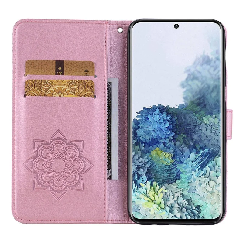 Cell Phone Cover for Samsung Galaxy S23+, Anti-scratch Imprinted Owl Flower Pattern Stand Wallet Leather Phone Case - Rose Gold