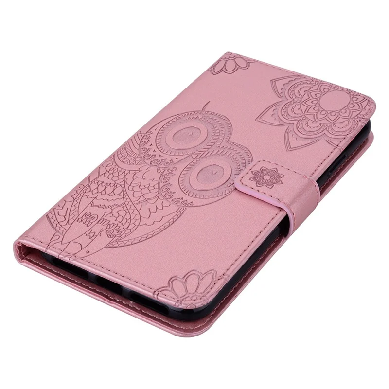 Cell Phone Cover for Samsung Galaxy S23+, Anti-scratch Imprinted Owl Flower Pattern Stand Wallet Leather Phone Case - Rose Gold