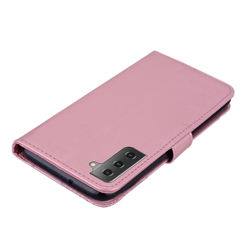 Cell Phone Cover for Samsung Galaxy S23+, Anti-scratch Imprinted Owl Flower Pattern Stand Wallet Leather Phone Case - Rose Gold