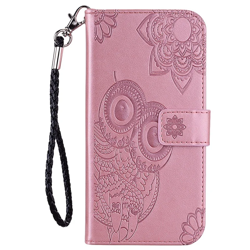 Cell Phone Cover for Samsung Galaxy S23+, Anti-scratch Imprinted Owl Flower Pattern Stand Wallet Leather Phone Case - Rose Gold