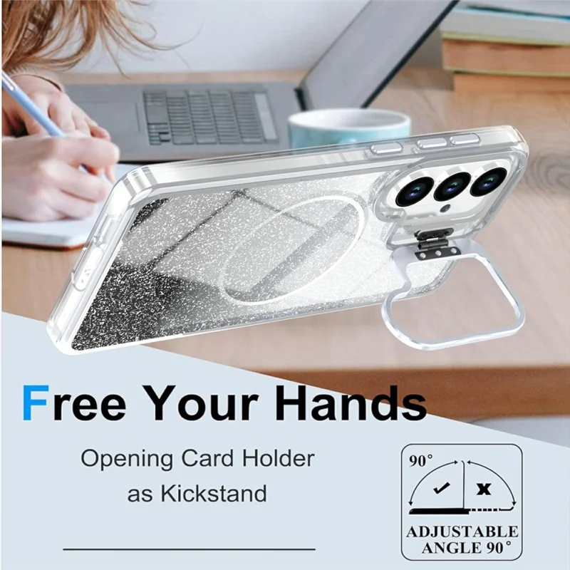 Magnetic Case For Samsung Galaxy S25  /  S24 Gradient Glitter Shockproof TPU PC Phone Cover - Black