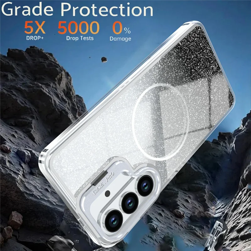 Magnetic Case For Samsung Galaxy S25  /  S24 Gradient Glitter Shockproof TPU PC Phone Cover - Black