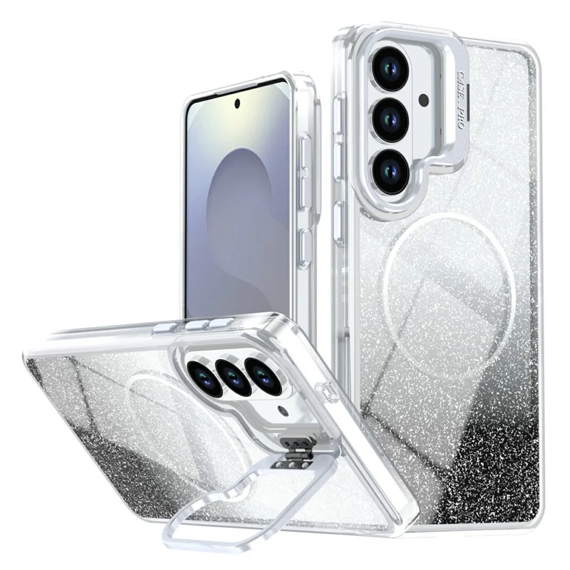 Magnetic Case For Samsung Galaxy S25+  /  S24+ Gradient Glitter Shockproof TPU PC Phone Cover - Black