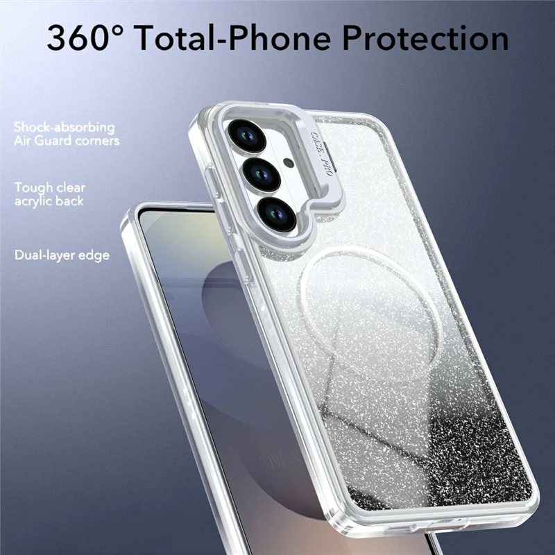 Magnetic Case For Samsung Galaxy S25+  /  S24+ Gradient Glitter Shockproof TPU PC Phone Cover - Black