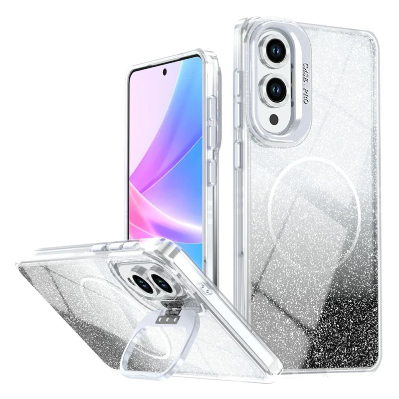 For Samsung Galaxy S25 Edge Magnetic Case Gradient Glitter Shockproof TPU PC Phone Cover - Black