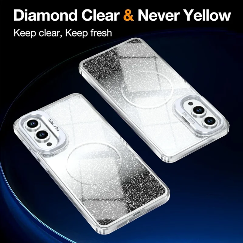 For Samsung Galaxy S25 Edge Magnetic Case Gradient Glitter Shockproof TPU PC Phone Cover - Black