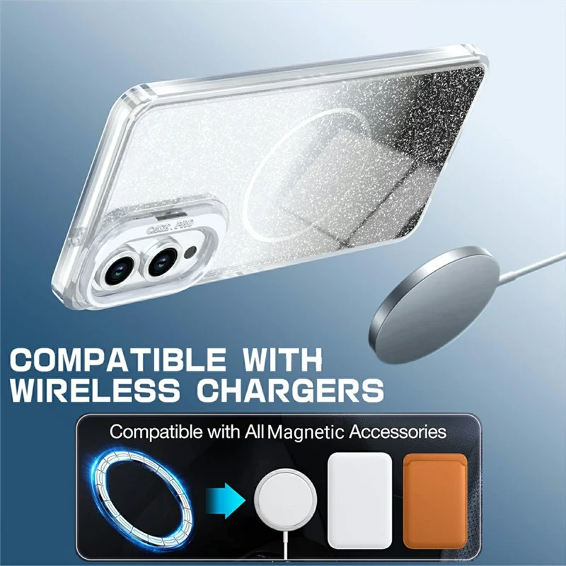 For Samsung Galaxy S25 Edge Magnetic Case Gradient Glitter Shockproof TPU PC Phone Cover - Black