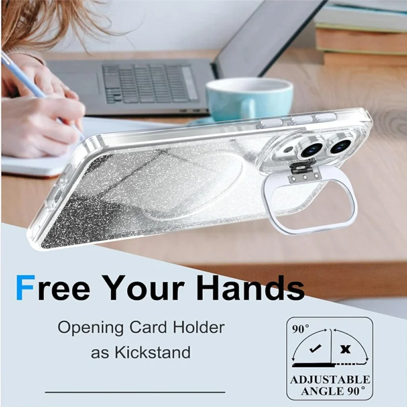 For Samsung Galaxy S25 Edge Magnetic Case Gradient Glitter Shockproof TPU PC Phone Cover - Black