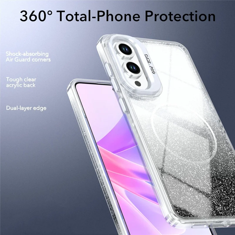 For Samsung Galaxy S25 Edge Magnetic Case Gradient Glitter Shockproof TPU PC Phone Cover - Black