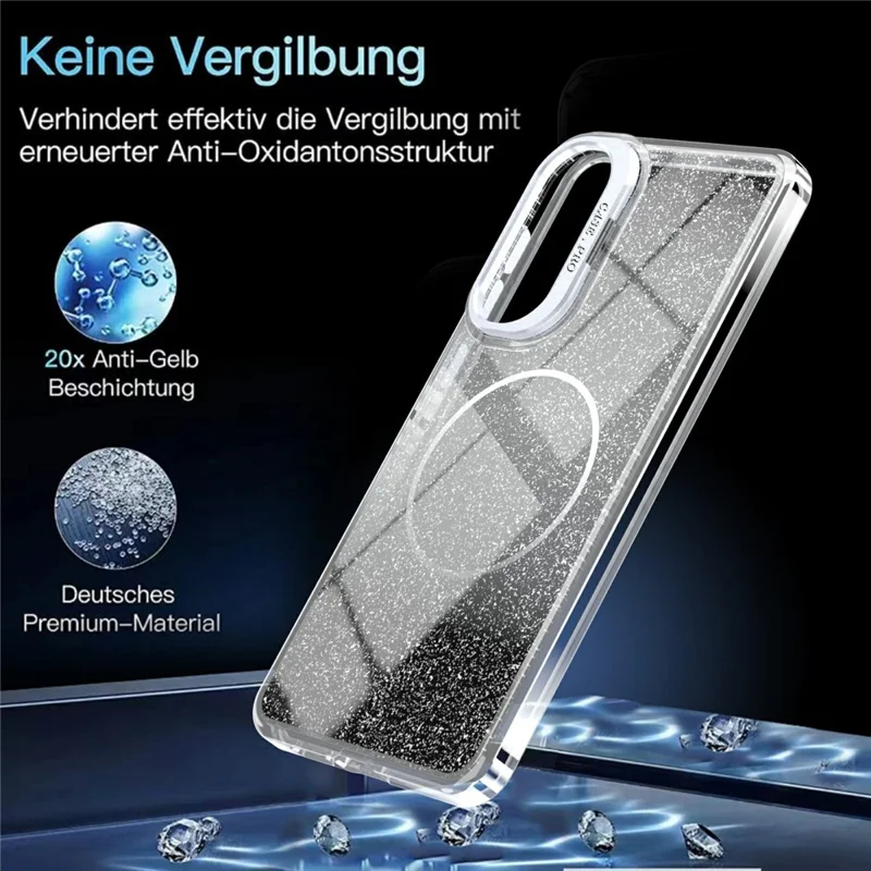 For Samsung Galaxy S25 Edge Magnetic Case Gradient Glitter Shockproof TPU PC Phone Cover - Black