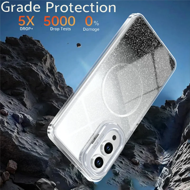 For Samsung Galaxy S25 Edge Magnetic Case Gradient Glitter Shockproof TPU PC Phone Cover - Black