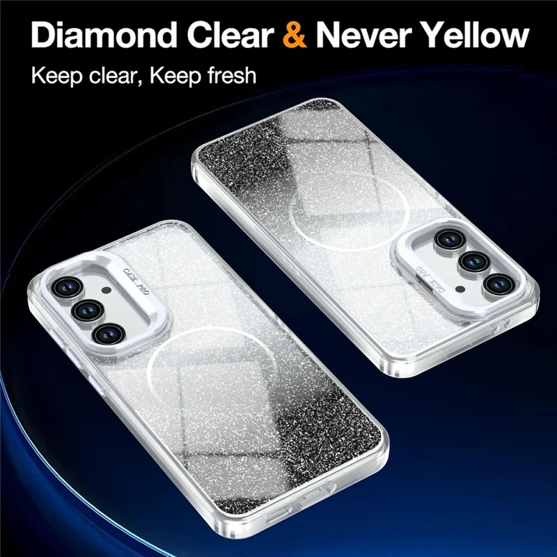 For Samsung Galaxy S24 FE Magnetic Case Gradient Glitter Shockproof TPU PC Phone Cover - Black