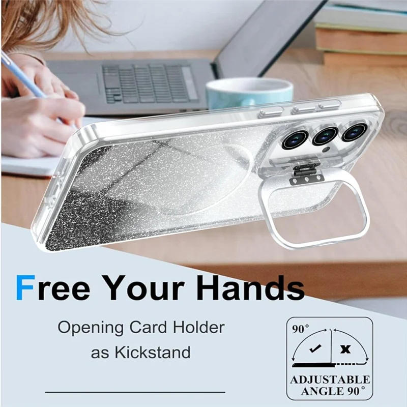 For Samsung Galaxy S24 FE Magnetic Case Gradient Glitter Shockproof TPU PC Phone Cover - Black