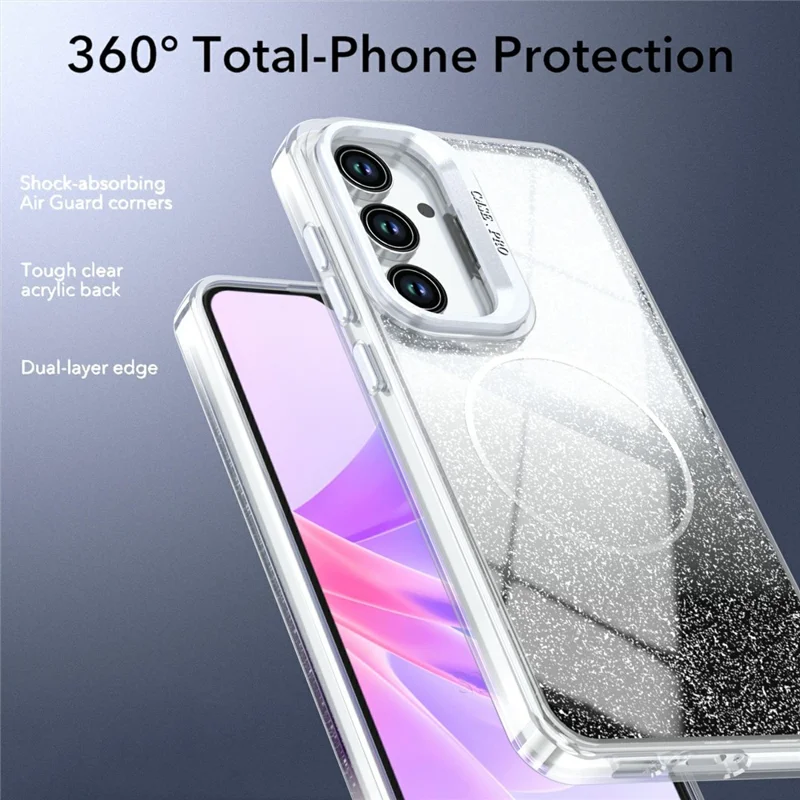 For Samsung Galaxy S24 FE Magnetic Case Gradient Glitter Shockproof TPU PC Phone Cover - Black