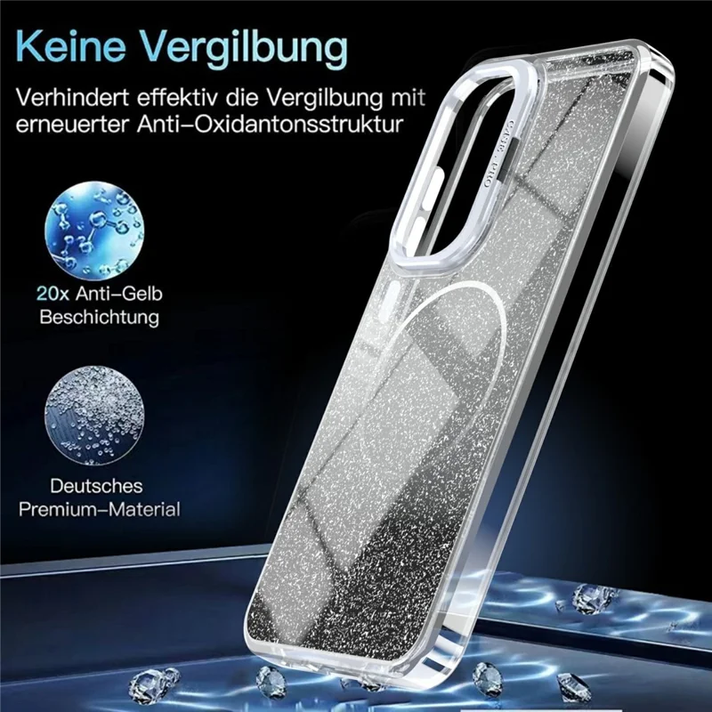 For Samsung Galaxy S24 FE Magnetic Case Gradient Glitter Shockproof TPU PC Phone Cover - Black