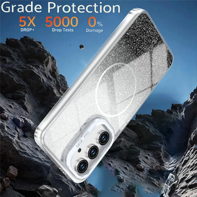 For Samsung Galaxy S24 FE Magnetic Case Gradient Glitter Shockproof TPU PC Phone Cover - Black