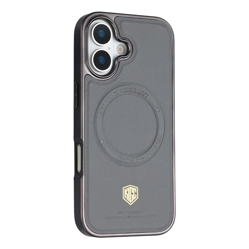 KIGC Capa para iPhone 17 Compatível com MagSafe Capa para Telemóvel com Revestimento PC + TPU + PU Galvanizado - Cinzento