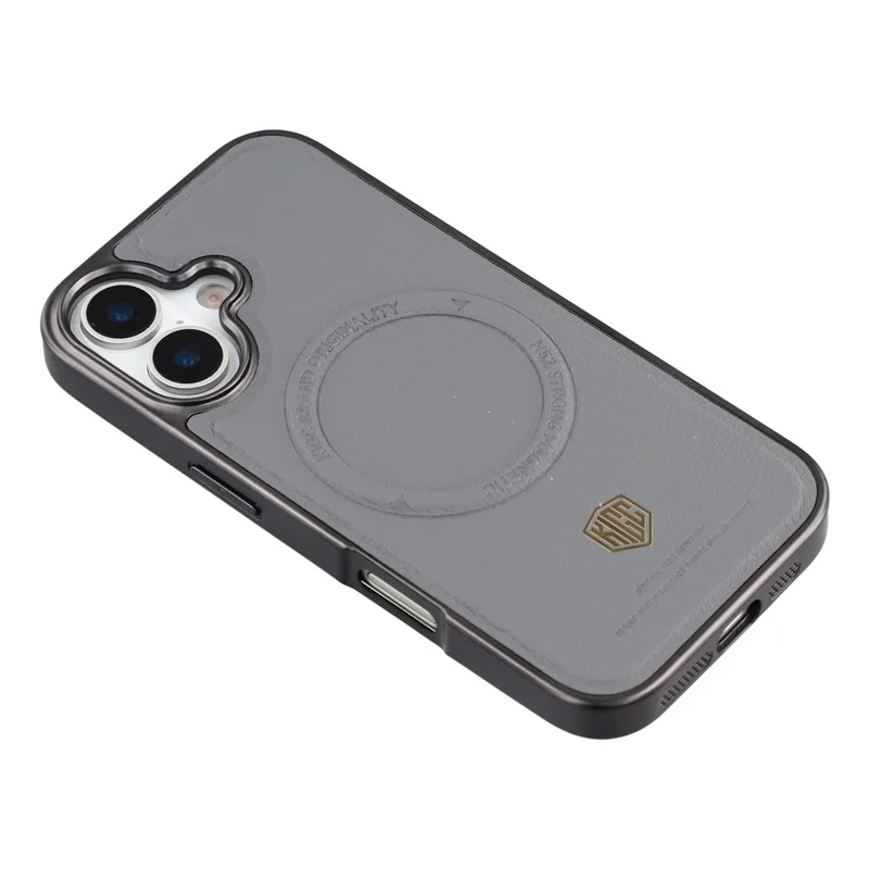 KIGC Capa para iPhone 17 Compatível com MagSafe Capa para Telemóvel com Revestimento PC + TPU + PU Galvanizado - Cinzento