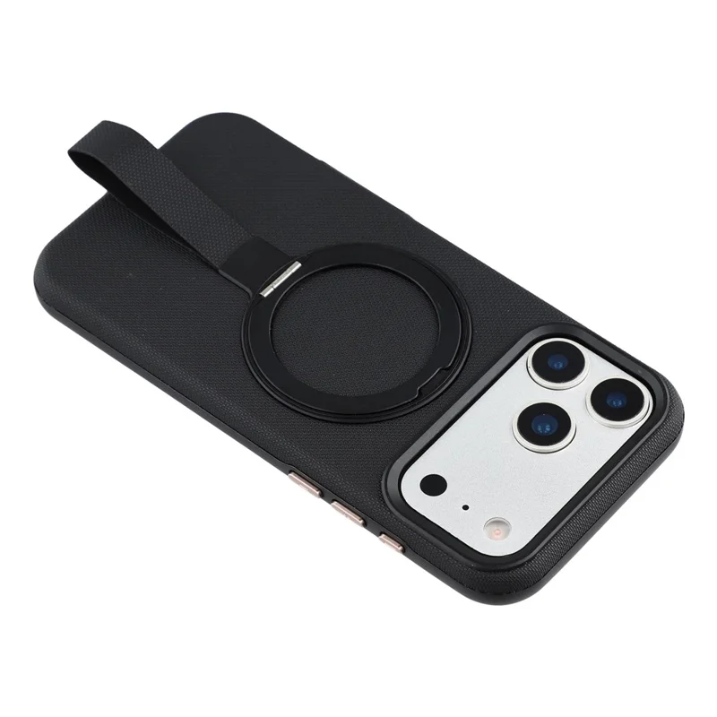 KIGC For iPhone 17 Pro Max Case Compatible with MagSafe Rotating Kickstand Wristband Woven Texture PC Phone Cover - Black