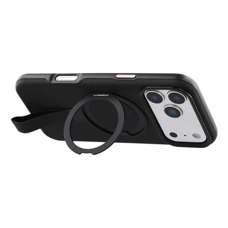 KIGC pour iPhone 17 Pro Coque compatible MagSafe avec support pivotant, bracelet poignet, texture tissée, coque en PC - Noir