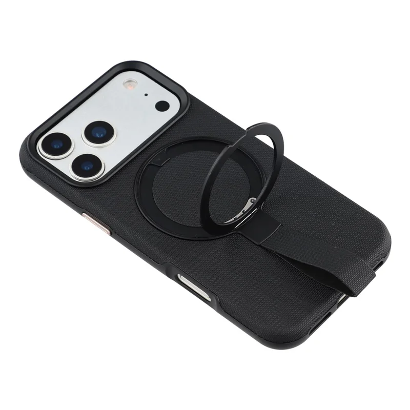 KIGC pour iPhone 17 Pro Coque compatible MagSafe avec support pivotant, bracelet poignet, texture tissée, coque en PC - Noir