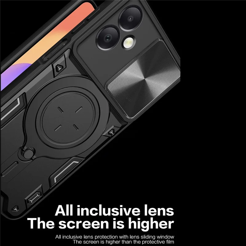 For Samsung Galaxy A06 4G Case TPU + PC Phone Cover with Kickstand , Slide Lens Window - Black