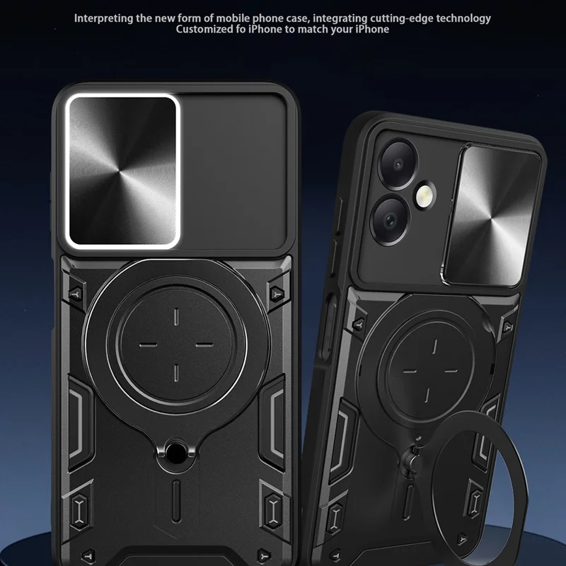 For Samsung Galaxy A06 4G Case TPU + PC Phone Cover with Kickstand , Slide Lens Window - Black