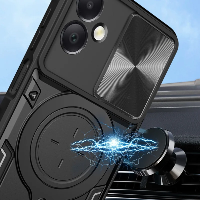 For Samsung Galaxy A06 4G Case TPU + PC Phone Cover with Kickstand , Slide Lens Window - Black