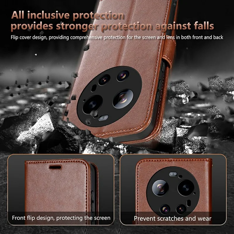 AZNS For Xiaomi 17 Ultra 5G Case Anti-Scratch PU Leather Stand Wallet Phone Cover - Brown