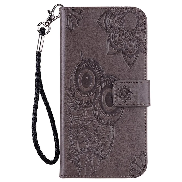 For Samsung Galaxy S23 Ultra Phone Cover Anti-dust Imprinted Owl Flower Pattern Stand Wallet Leather Phone Case - Grey