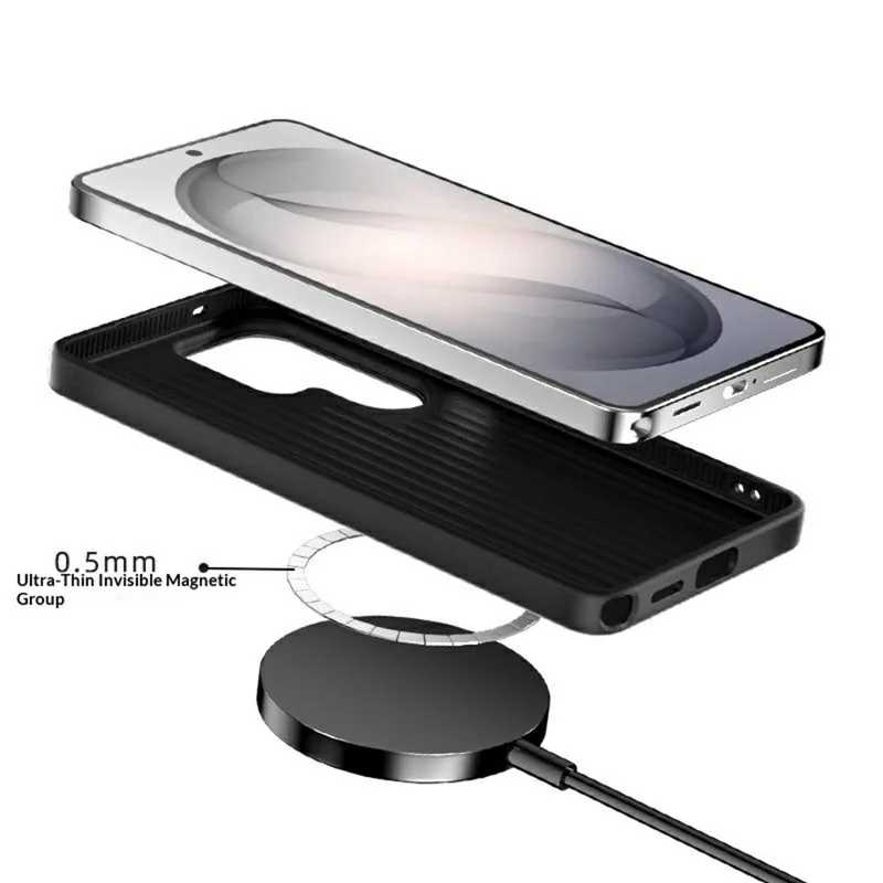 ABEEL Für Samsung Galaxy S26+ Magnetische Hülle mit Carbon-Faser-Optik Handy-Rückseite - Schwarz