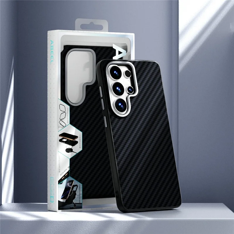 ABEEL For Samsung Galaxy S26 Ultra Magnetic Case Carbon Fiber Texture Phone Back Cover - Black  /  Red