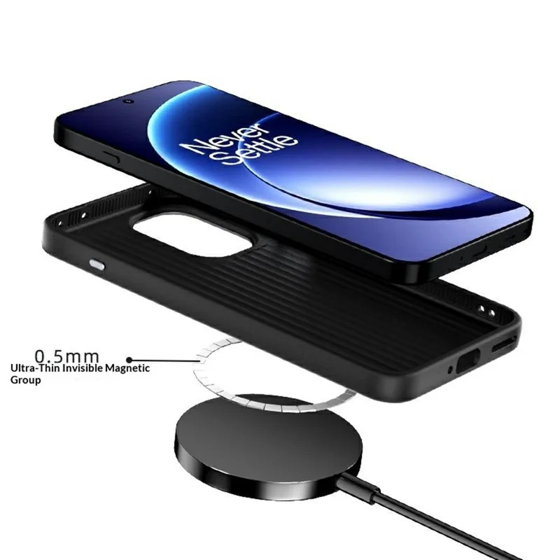 ABEEL For OnePlus 15R 5G Magnetic Case PC + TPU + Aluminum Alloy + PU Leather Slim Phone Back Cover - Texture 3