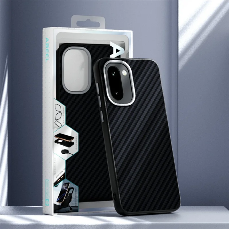 ABEEL For OnePlus 15R 5G Magnetic Case Carbon Fiber Texture Phone Back Cover - Black
