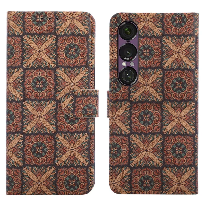 For Sony Xperia 1 VII Leather Wallet Case Bohemian-style TPU PU Phone Cover with Stand - Hearts