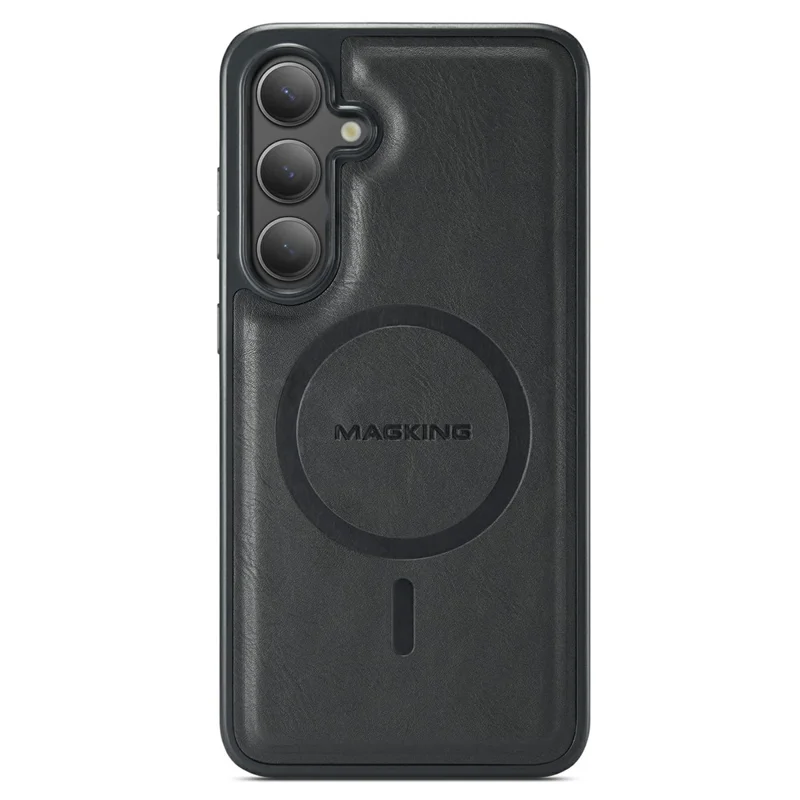 MAGKING K1 Series For Samsung Galaxy S24 FE Magnetic Case PC + TPU + PU Leather Phone Cover - Black