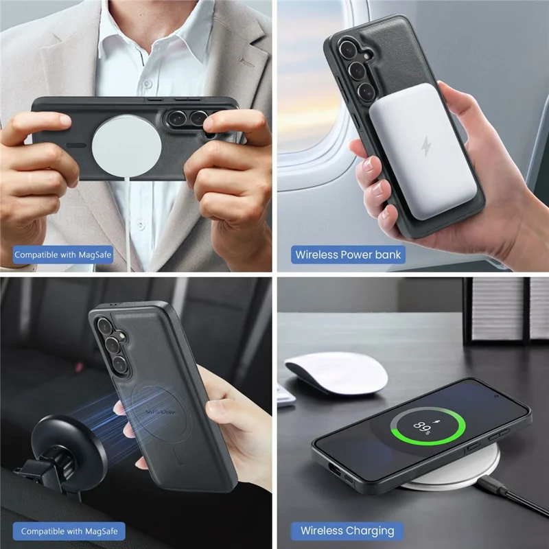 MAGKING K2-serie voor Samsung Galaxy S24 FE magnetische hoes PC + TPU + PU telefoonhoes met RFID-blokkerende portemonnee - Zwart