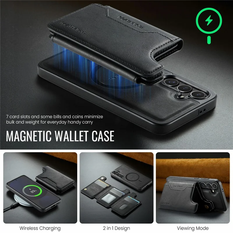 MAGKING K3 Series For Samsung Galaxy S24 FE Magnetic Case Detachable Wallet PC + TPU + PU Phone Cover - Black