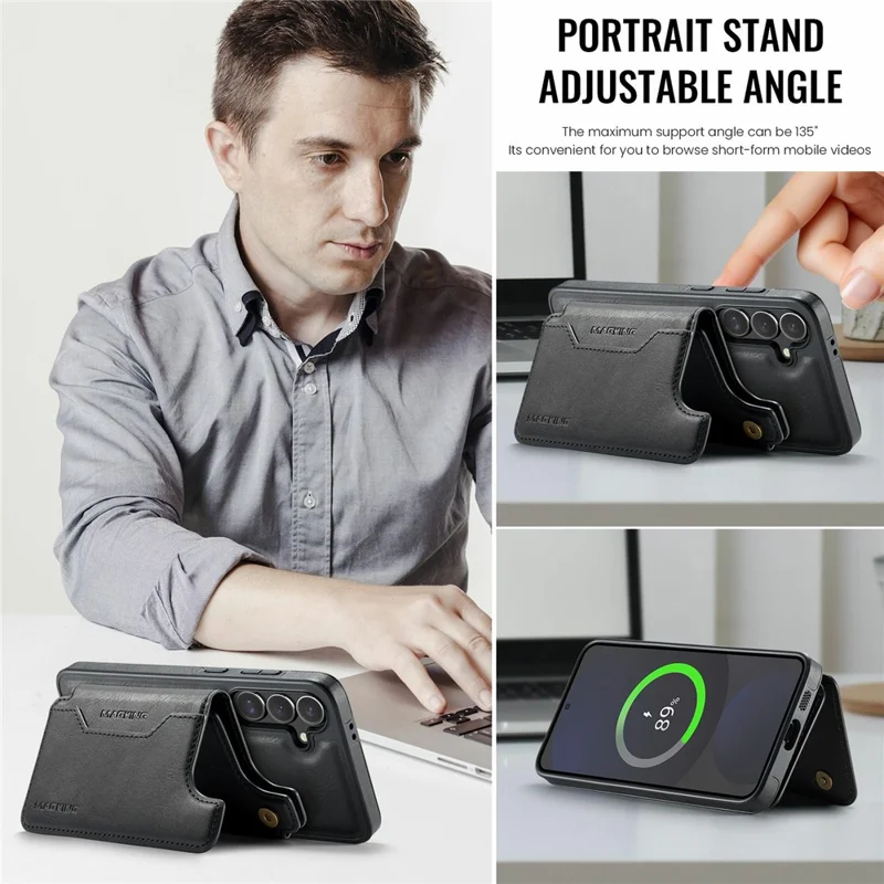 MAGKING K3 Series For Samsung Galaxy S24 FE Magnetic Case Detachable Wallet PC + TPU + PU Phone Cover - Black